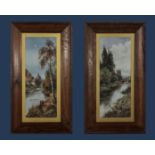 A pair of oak framed prints depicting river scenes
