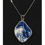 Ming dynasty porcelain shard on a sterling silver chain