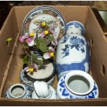 A box containing Oriental style pottery