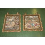 A pair of French tapestry wall hangings, approx. 50cm x 50cm