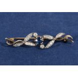 A 9ct gold sapphire and diamond bar brooch