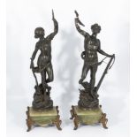 A good pair of spelter figures on onyx bases.