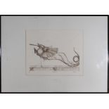 A framed etching by Ian Howard 'Thursday's Child Suite - Drago'