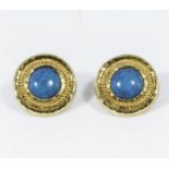 A pair of 15 carat gold earrings set with turquoise