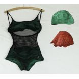 A vintage 1940's Jantzen bikini/swimsuit and two swimming caps