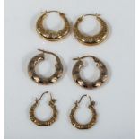 Three pairs of 9ct gold earrings