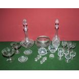 Two glass decanters and glasses
