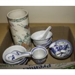 A box of assorted Oriental pottery