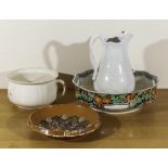 A washbowl, jug; chamber pot and a dish