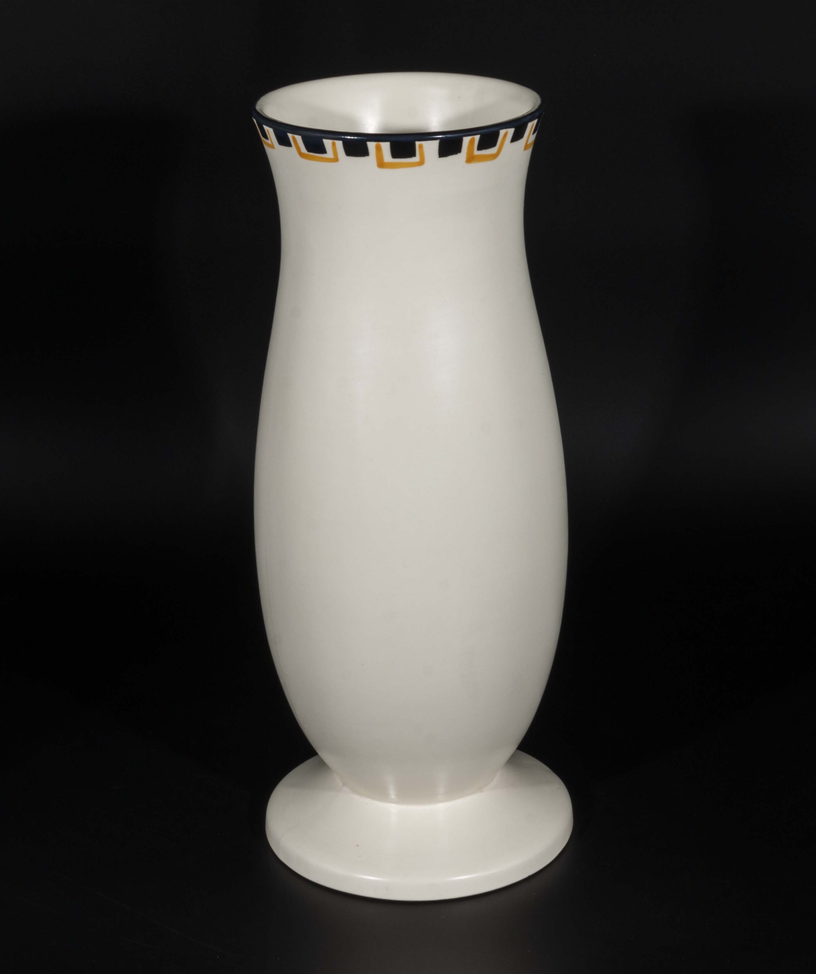 West German ivory ground vase decorated to the body with black figures and bright colours. 1950s 14" - Image 3 of 7