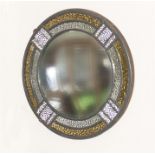 A round convexed mirror with leaded glass frame.