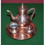 Three copper tea set and tray