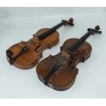 Violin with decorated body, bridge stamped A.C. Lancaster together with A/F violin bridge stamped
