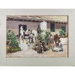 Indian watercolour drawing of a village doctors surgery, unframed 21" x 27"