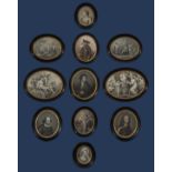 Set of 11 intaglio oval classical 18th century engravings