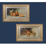 Dora M. Longstaff - a pair of gilt framed paintings on canvas laid down on board depicting fruit, 12