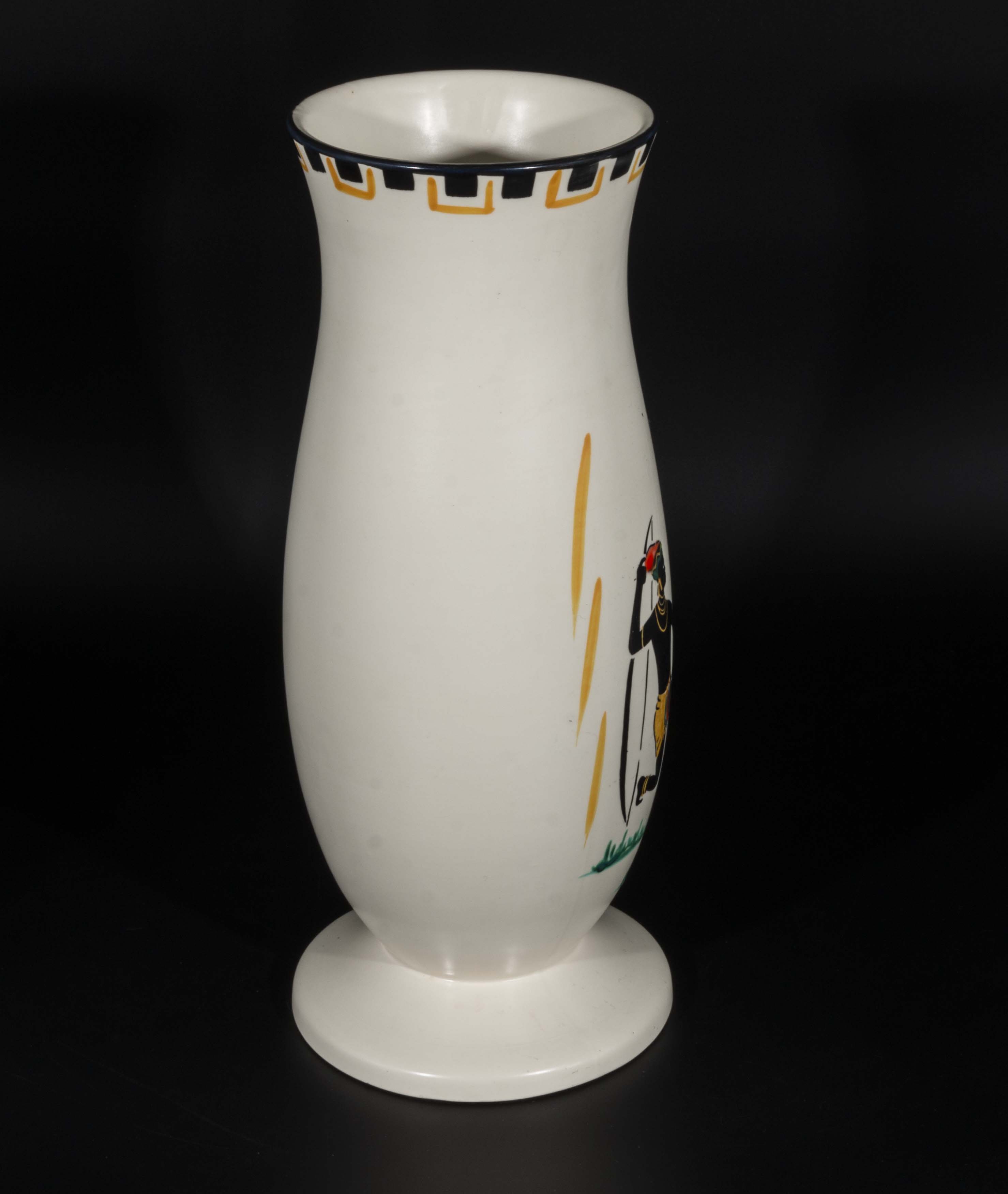 West German ivory ground vase decorated to the body with black figures and bright colours. 1950s 14" - Image 2 of 7