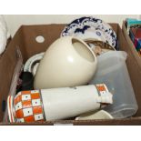 A box of pottery and other items