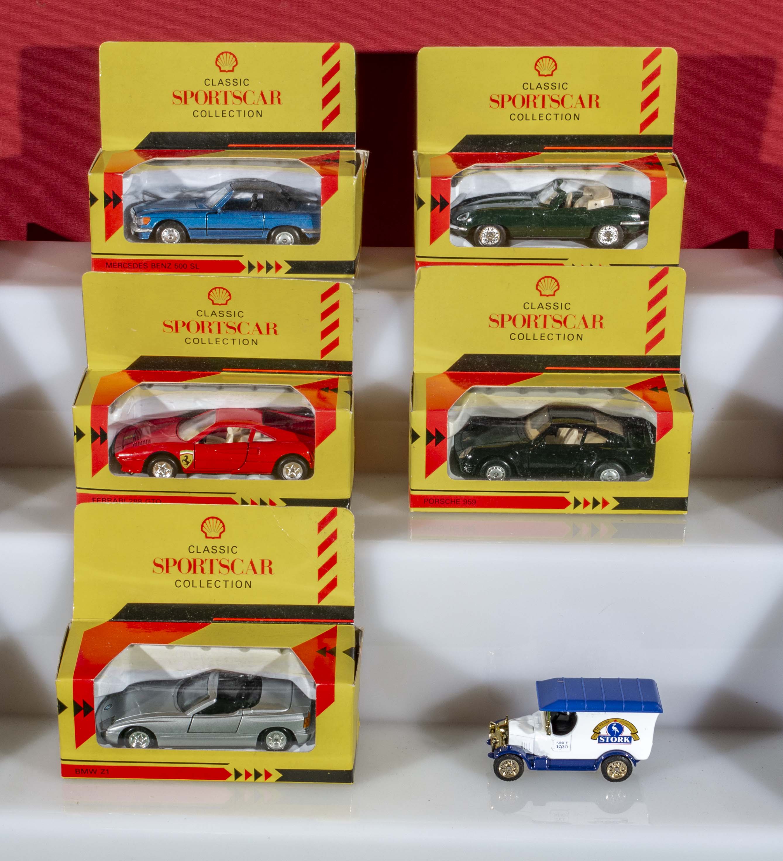 Six diecast model cars