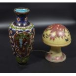 A decorated lamp and a damaged Cloisonne vase