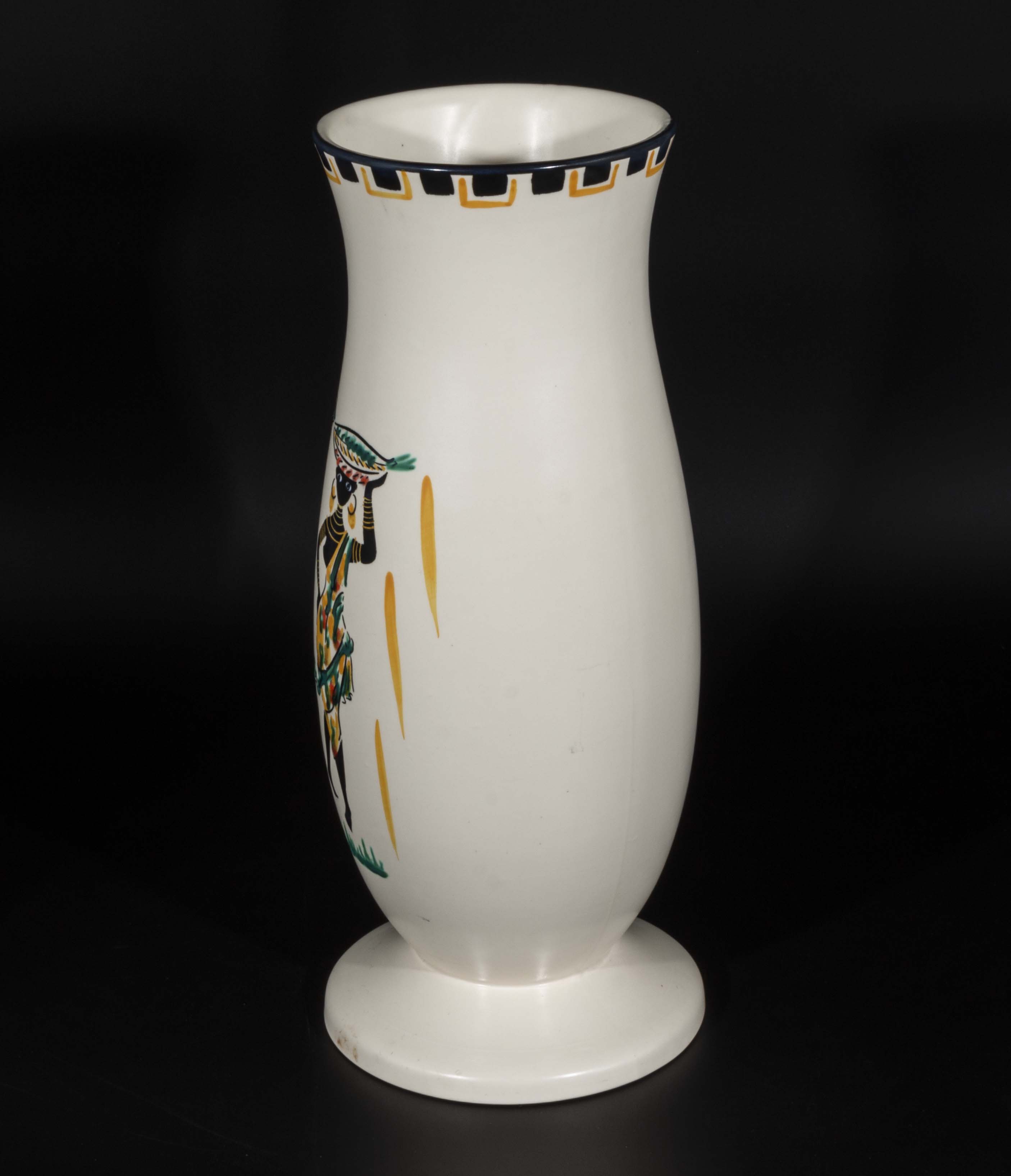 West German ivory ground vase decorated to the body with black figures and bright colours. 1950s 14" - Image 4 of 7