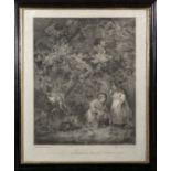 Engraving by RA Meadows of a G Mmorelands painting of Gathering Fruit. dated 1799.