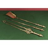 Set of Three Christopher Dresser brass fire irons