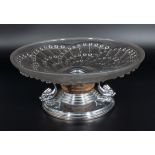 Art Deco glass bowl on Chrome base decorated in abstract patterns, moulded mark J. Landier France.