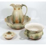 A Victorian jug and bowl with potty and soap dais.