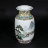 Chinese Republican period vase, decorated with figures in mountainous landscape 9" high