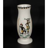 West German ivory ground vase decorated to the body with black figures and bright colours. 1950s 14"