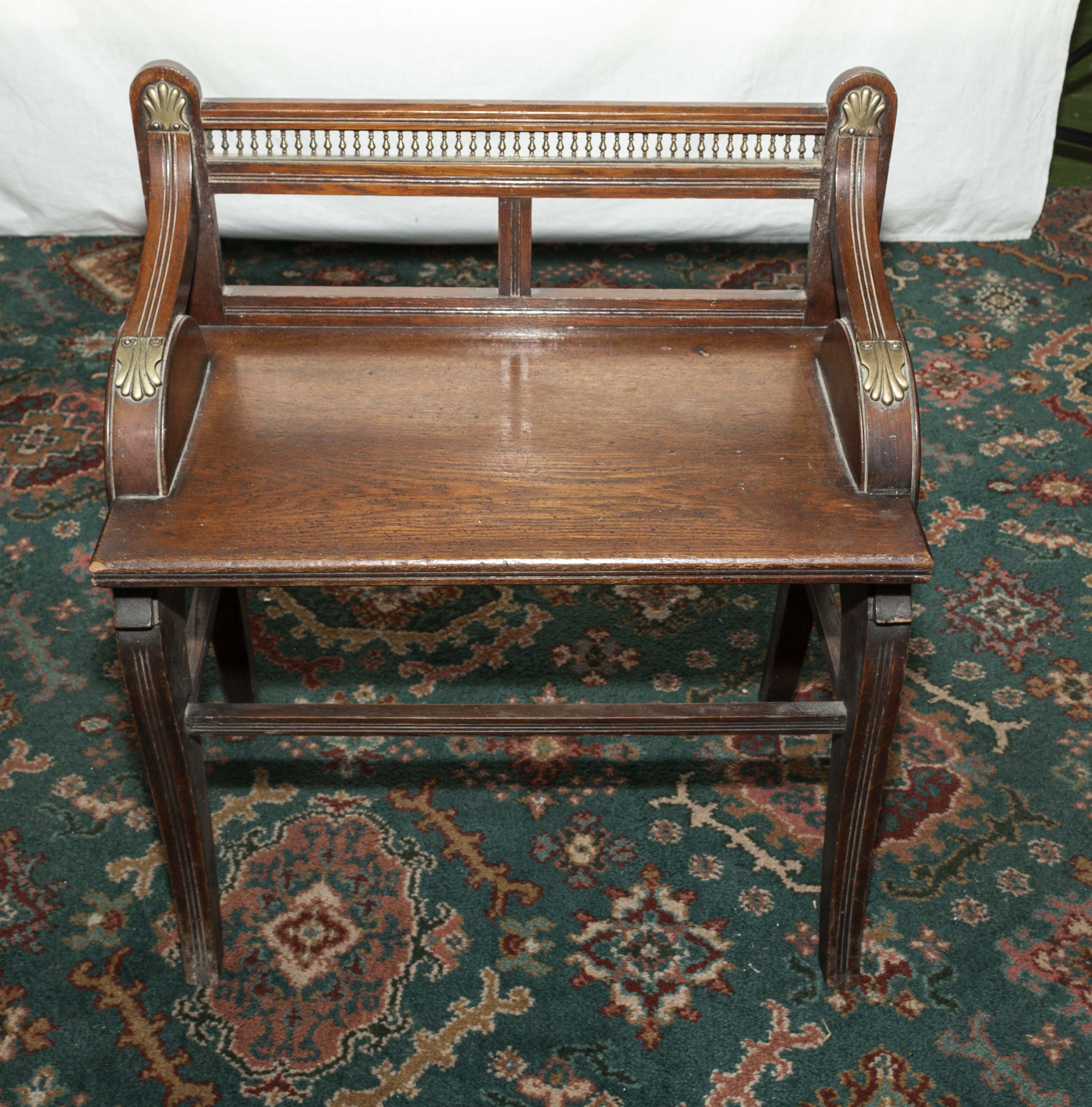 A James Shoolbred and company oak and brass mounted window seat. Lozenger date stamp to seat Trade - Image 4 of 6