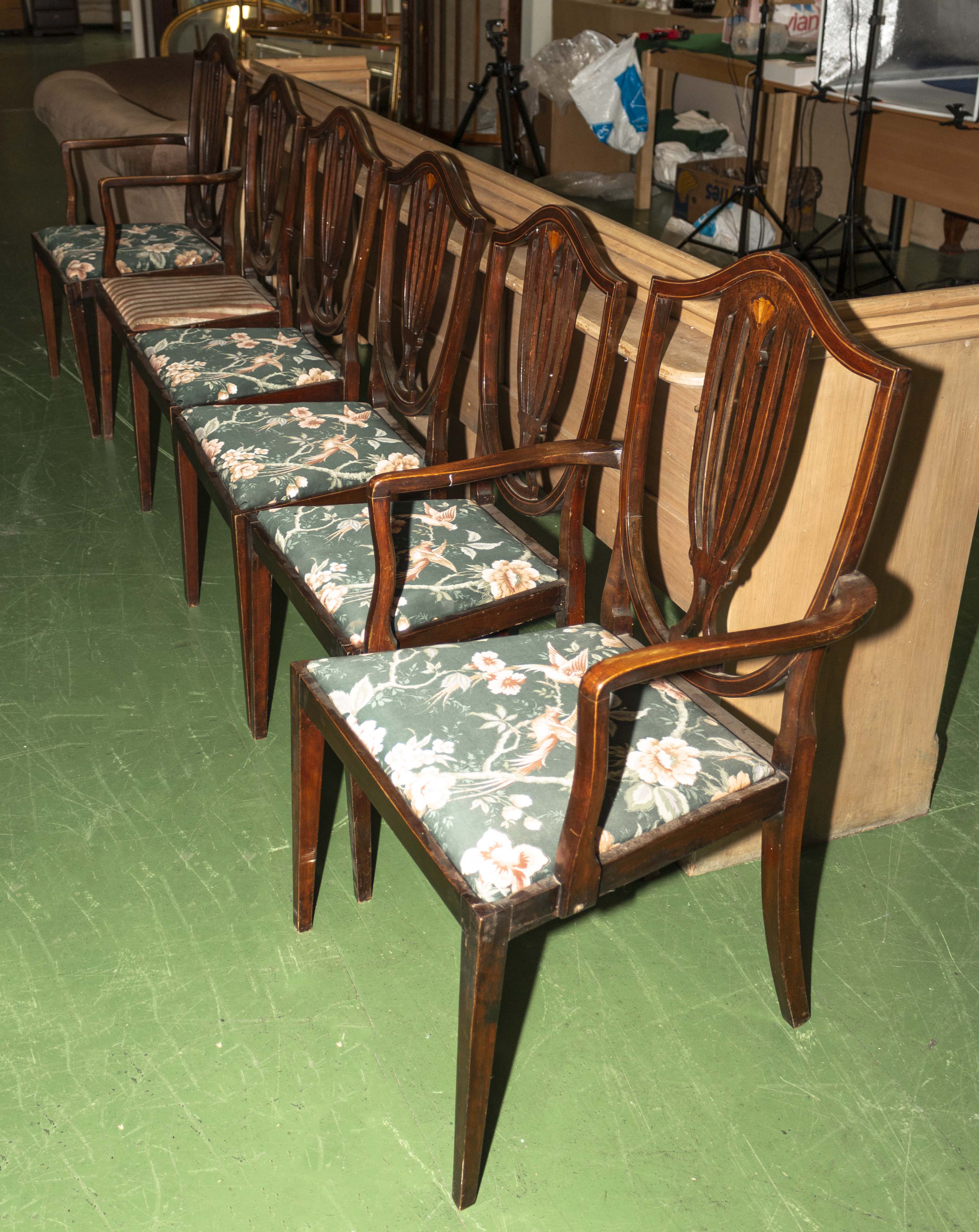 Six mahogany dining chairs