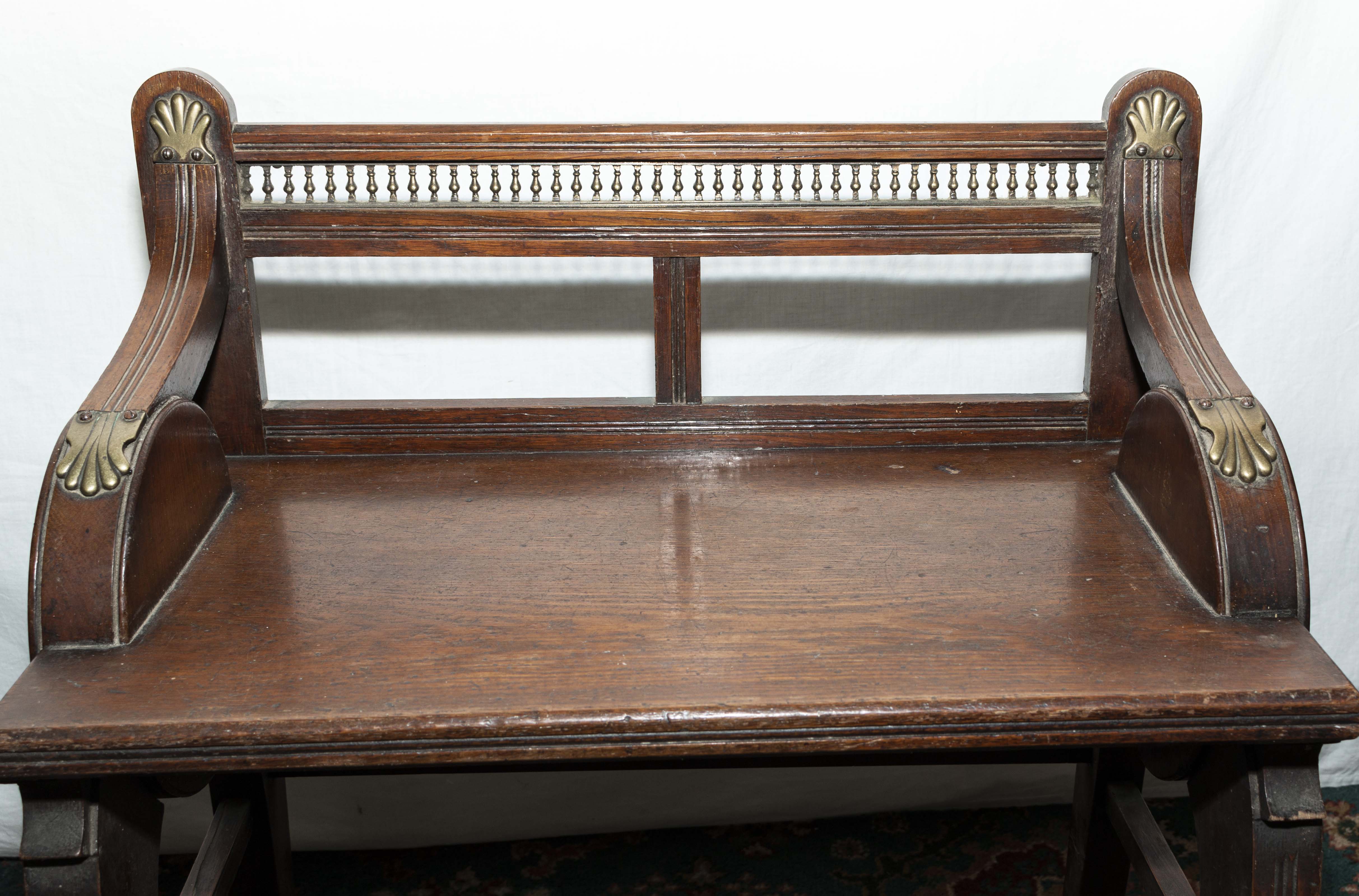 A James Shoolbred and company oak and brass mounted window seat. Lozenger date stamp to seat Trade - Image 3 of 6