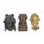 Three Regency period bronze face mounts depicting classical women