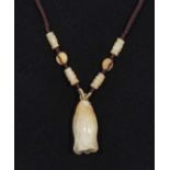 traditional Chinese 20th century white jade lotus bud necklace