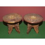 Two small carved Indian tables with ivory inlays.