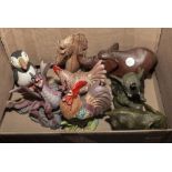 A box of pottery animals