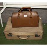 A vintage suitcase and a bag