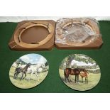 Two Spode plates depicting horses and two frames