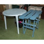 Two painted garden tables
