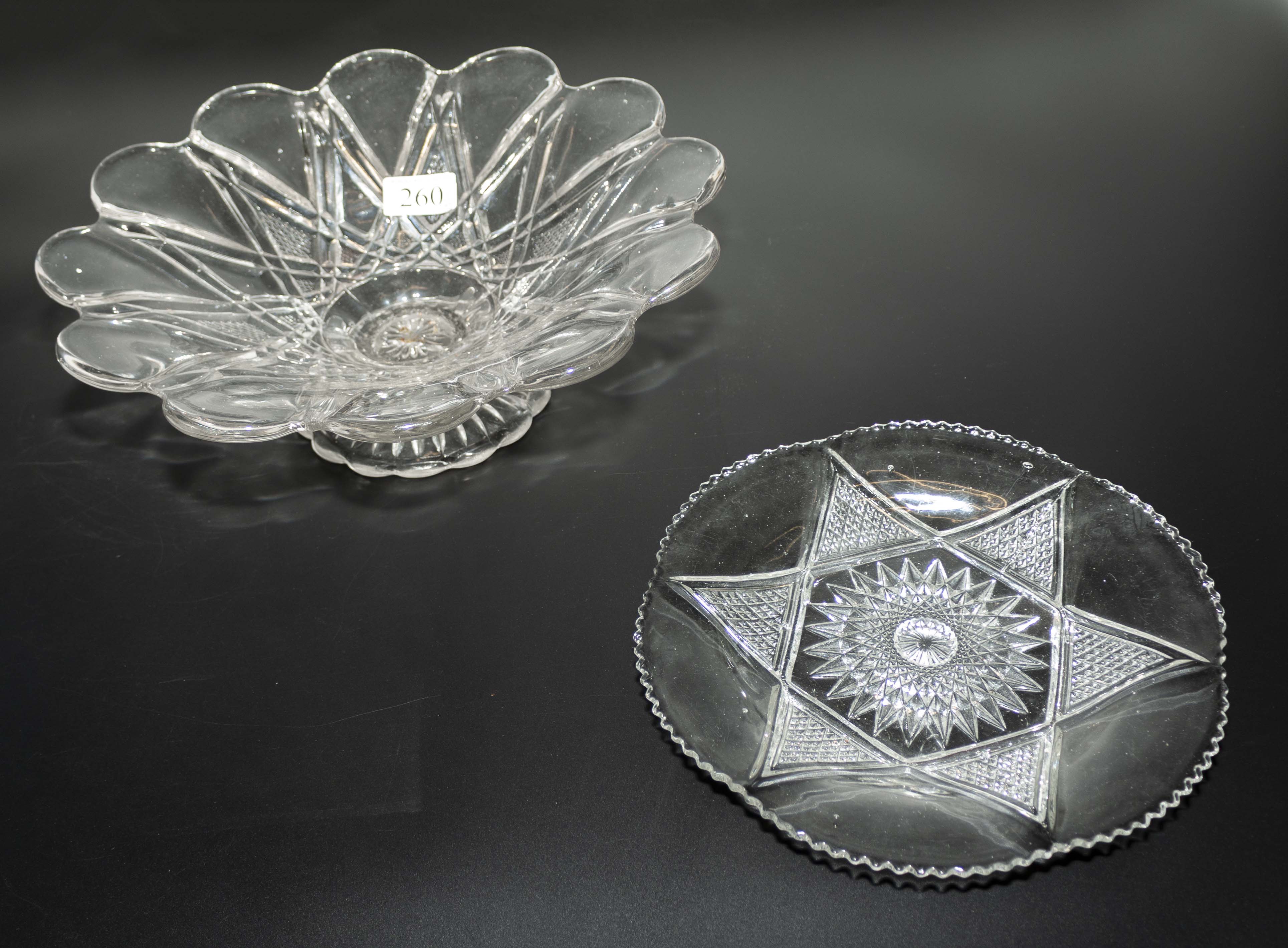 A pressed glass bowl and a plate