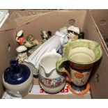 Two decorative jugs, stoneware bottle and other items