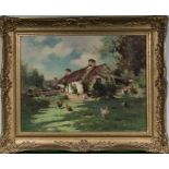 Robert Russell Macnee GI (1880-1952) - A gilt framed oil on canvas depicting a farm yard scene,