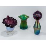 An art glass lustre jack in the pulpit, an art glass vase and one other