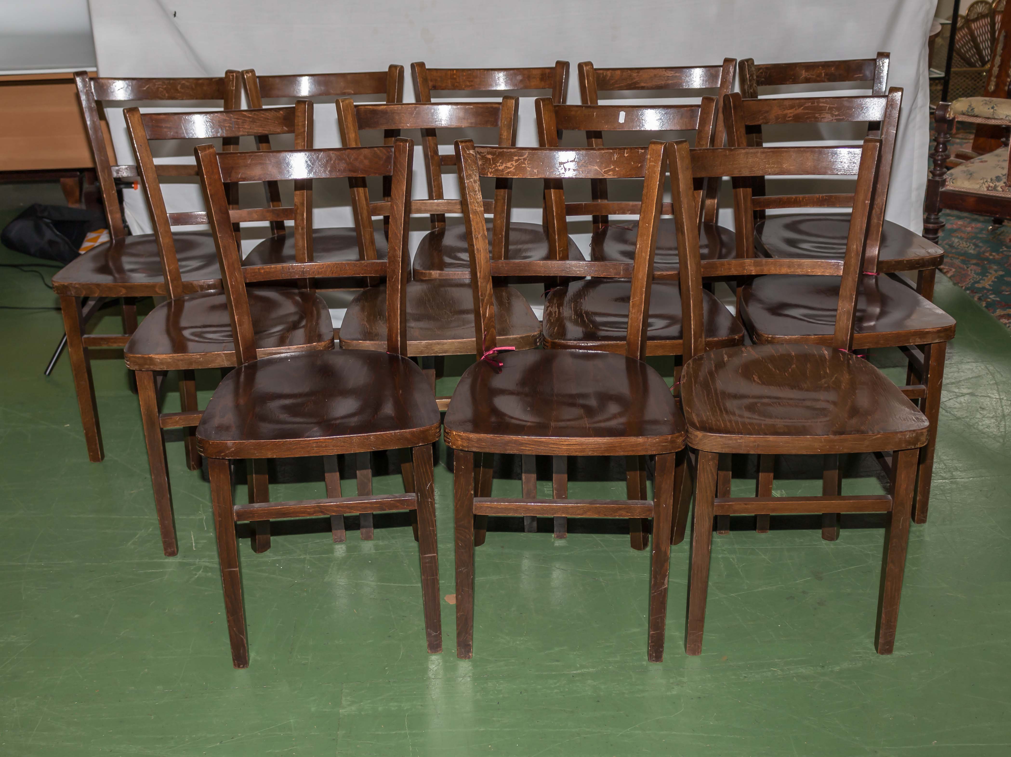 A set of twelve chapel chairs