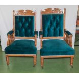 A pair of Edwardian arm chairs matching lots 146 147.