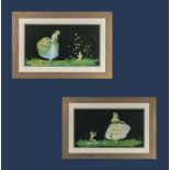 A pair of Marygold Art Deco illustration prints, image size 23cm x 43cm