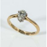 An 18ct gold marquise diamond solitaire ring, 70 point, size N