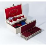 Two jewellery boxes and a small amount of costume jewellery
